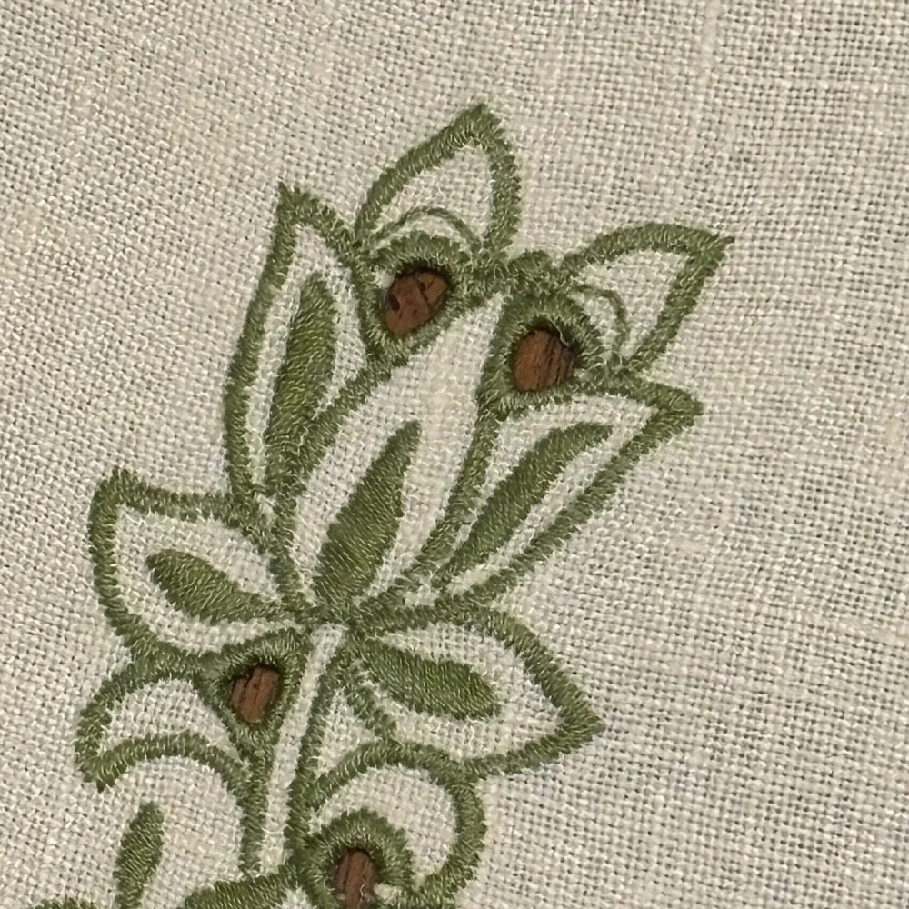 Vintage Beige Green Floral Embroidered Linen Placemat
